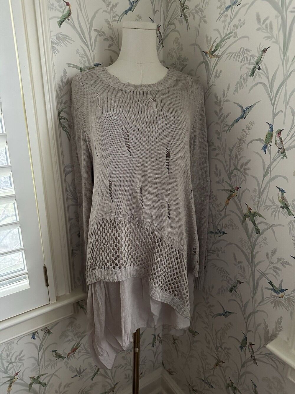 Trendology Women’s Sweater Tunic Crochet Lined Hobo Beige Size Medium